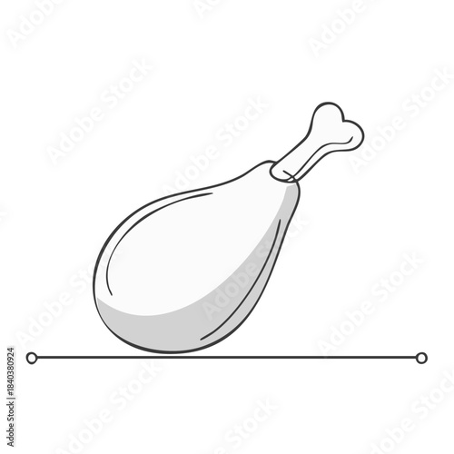 Line art of a roasted chicken leg with a bone displayed on a minimalist platter for food illustration
