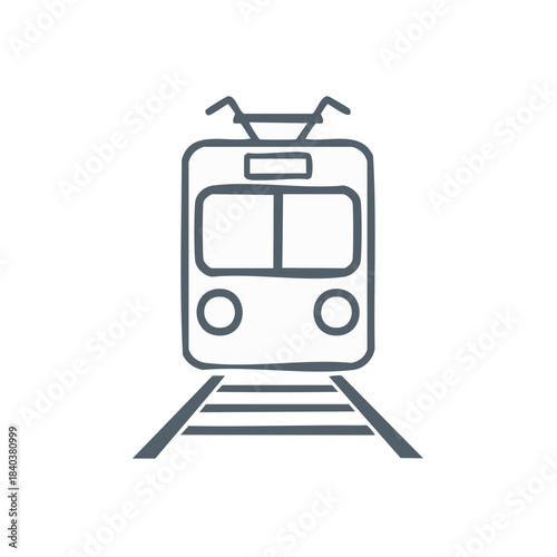 Simple Railway Train Doodle Illustration Front View Rail Transport Graphic