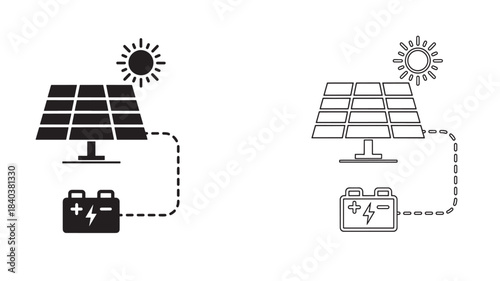 a detailed illustration of solar panels with battery storage systems shown in two variations on transparent background silhouette high quality professional modern elegant stylish clean crisp