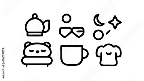 Clean outline icons representing sleep and rest, perfect for wellness apps, bedtime stories, and promoting healthy sleep habits.