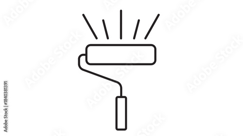 a simple black line art depiction of a paint roller with radiating lines above it on transparent background silhouette high quality professional detailed modern elegant stylish