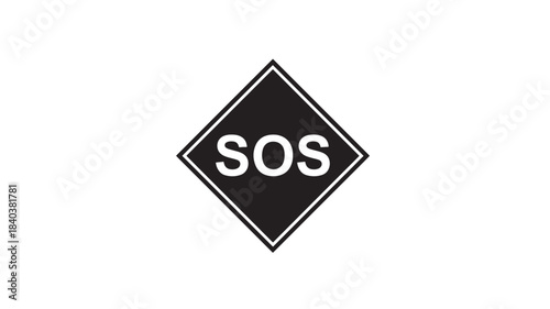 A striking black diamond shape boldly displays the letters sos within offering a versatile design element on transparent background silhouette high quality professional detailed modern elegant