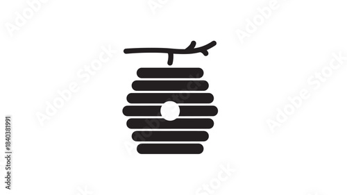 a minimalistic black silhouette of a stylized beehive with horizontal lines and a small entrance hole on transparent background high quality professional detailed modern elegant stylish