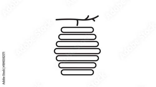 a simple black linear drawing of stacked oblong shapes resembling a beehive with a small branch on transparent background silhouette high quality professional detailed modern elegant