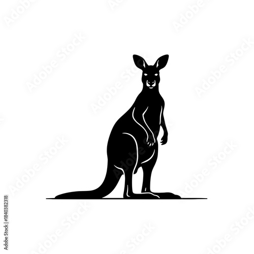 Kangaroo silhouette standing on two legs with tail curved vector illustration