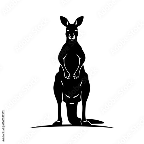 Kangaroo silhouette standing alert front view vector illustration