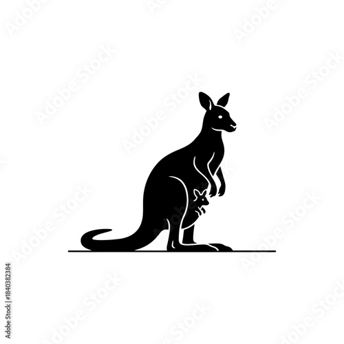 Kangaroo silhouette sitting with joey side view vector illustration