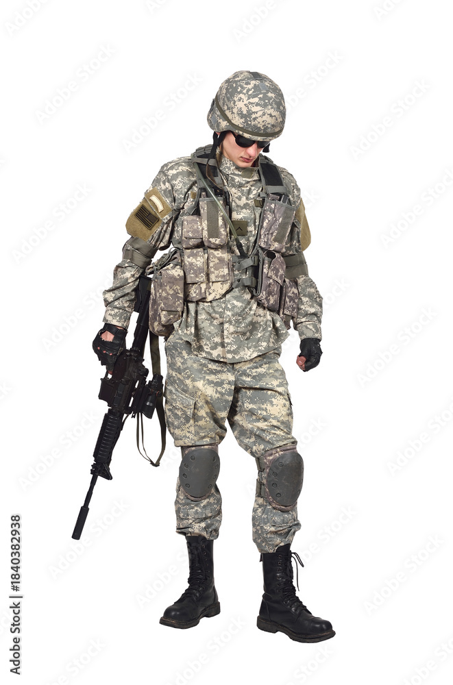 Obraz premium American soldier in camouflage uniform