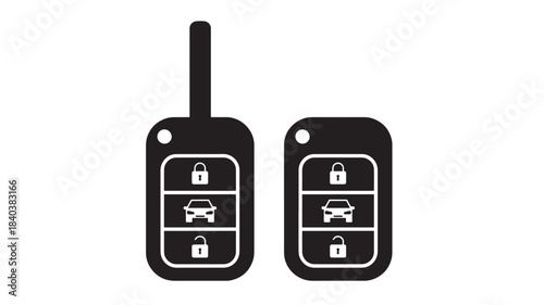 a detailed depiction of two modern car key fobs with buttons presented in a striking black silhouette on transparent background high quality professional elegant stylish clean