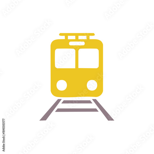 Yellow Train icon. Subway, railway transport, vehicle on tracks. Metro line symbol with locomotive silhouette.
