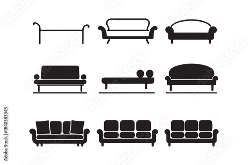 Collection of black silhouette sofa and couch designs