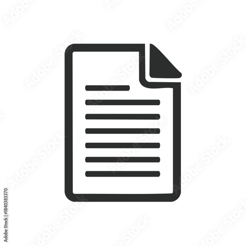 Document outline icon represents paper sheet with written data, design symbol for official page layout and form interface, page with text, black on white