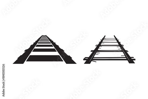 Black and white illustration of two sets of railroad tracks