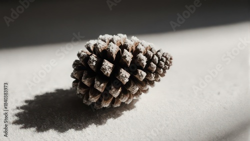 Sunlit Pine Cone on a Textured Surface with Shadow.