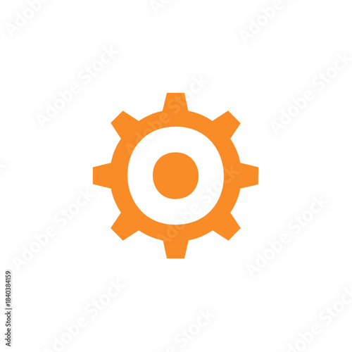 Abstract Orange Cogwheel Isolated on White Backdrop Indicating Technical Mechanical Support Operation System