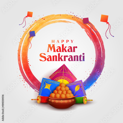 Makar Sankranti wallpaper with colorful kite for festival of India