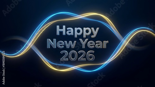 Happy New Year 2026 greeting with glowing neon light effect on dark background