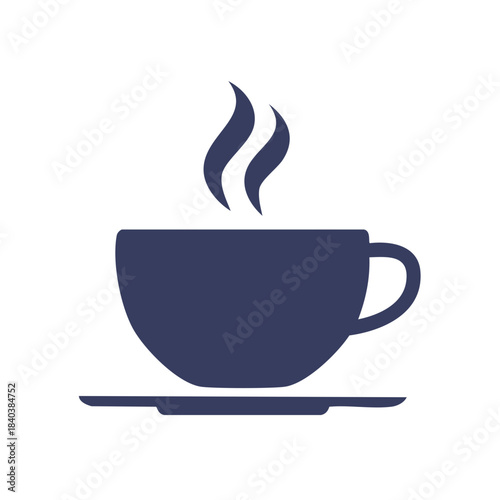Simple blue cup of hot drink with steaming smoke for break coffee icon
