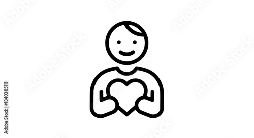 Man carrying heart black white icon 