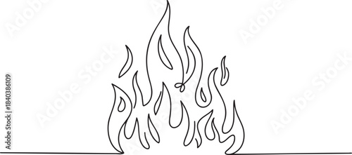 Continuous line drawing of fire flame burning effect symbol