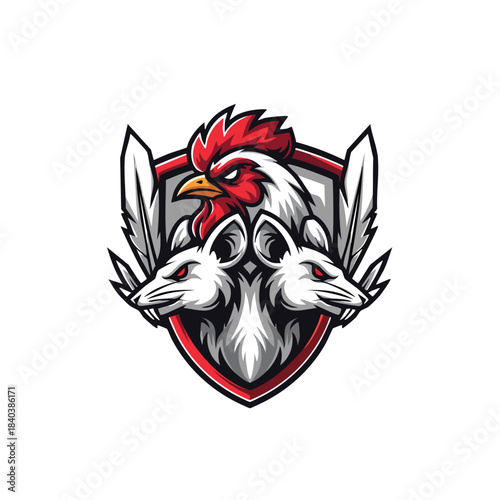 Wallpaper Mural Aggressive two-headed rooster mascot logo design for esports, gaming team, or poultry farm branding illustration. Torontodigital.ca