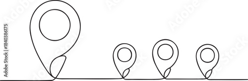 Continuous line drawing of four location map pins on blank checkered background