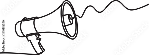 Continuous line drawing of old-fashioned megaphone or loudspeaker for loud announcement and broadcast communication