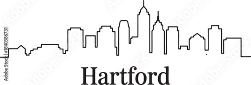 Detailed outline drawing of hartford connecticut city skyline with towering modern skyscrapers and buildings