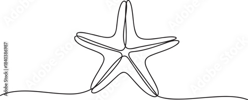 Starfish single continuous line drawing style minimalist marine animal design black isolated vector illustration