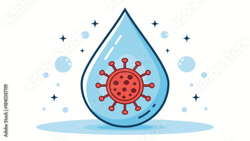 Bacteria Pathogen Floating in Water Droplet Icon