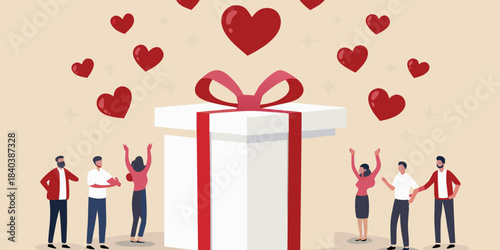 Celebration with a gift and hearts a joyful and loving scene