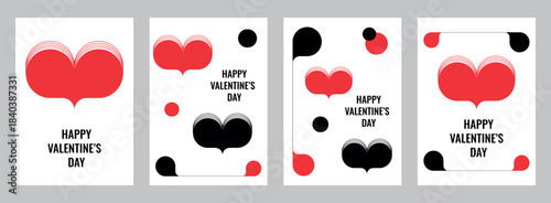 A set of abstract modern Valentine's Day posters. Minimalistic abstract templates with hearts and geometric shapes. Vector illustration.