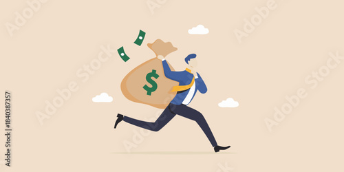 A businessman escapes with a large bag of money running from the law