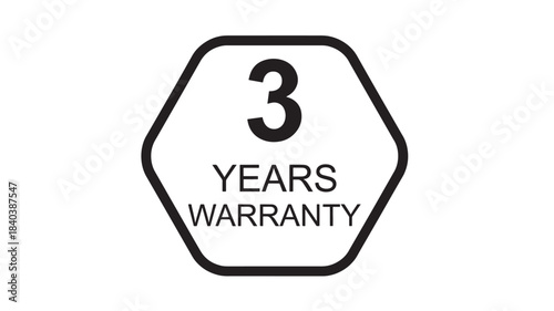 a black hexagonal sign displaying the number three with text indicating a years warranty on transparent background silhouette high quality professional detailed modern elegant stylish clean