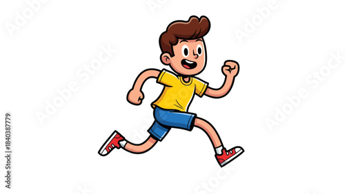Energetic cartoon boy joyfully running with a vibrant spirit, showcasing youthful exuberance and an active, healthy lifestyle illustration