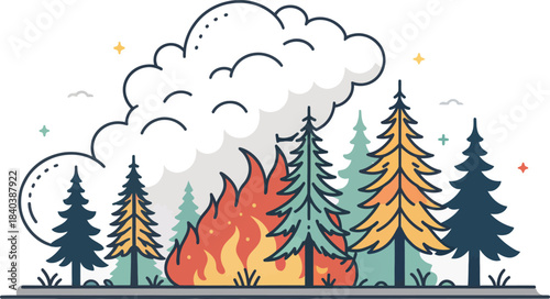 Burning Forest Trees Releasing Smoke Icon