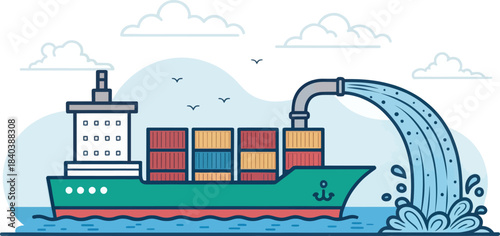 Cargo Ship Releasing Ballast Water Contamination