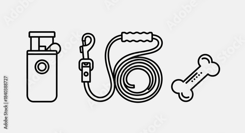 Dog Walking Essentials - Treat Pouch, Leash, and Bone Outline.