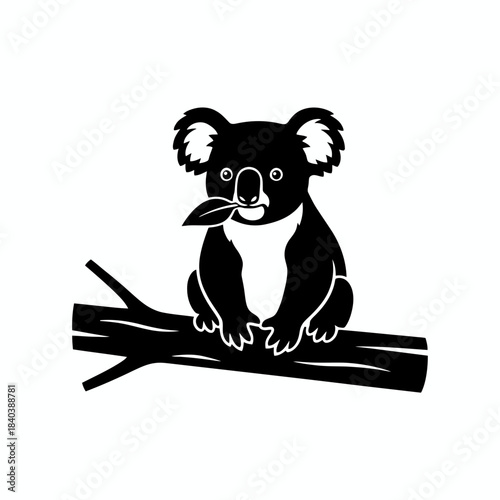 Koala silhouette holding leaf in mouth vector illustration