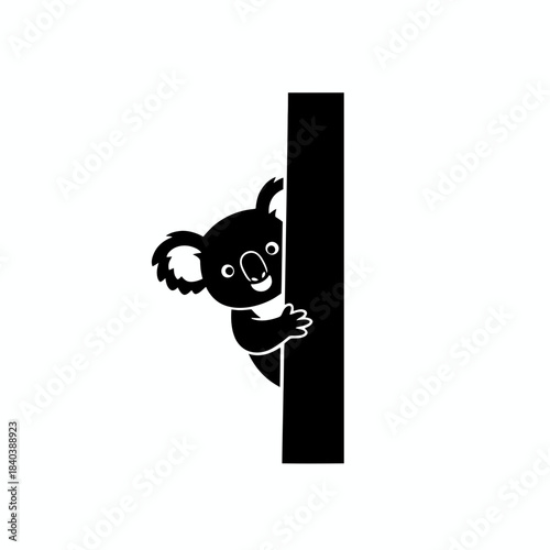 Koala silhouette peeking from behind branch corner vector illustration