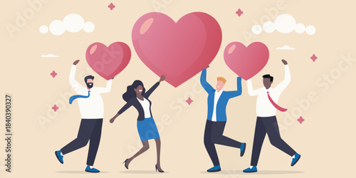 People lifting hearts into the air celebrating love and connection