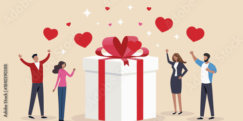 Celebration with a large gift box and hearts a joyful occasion