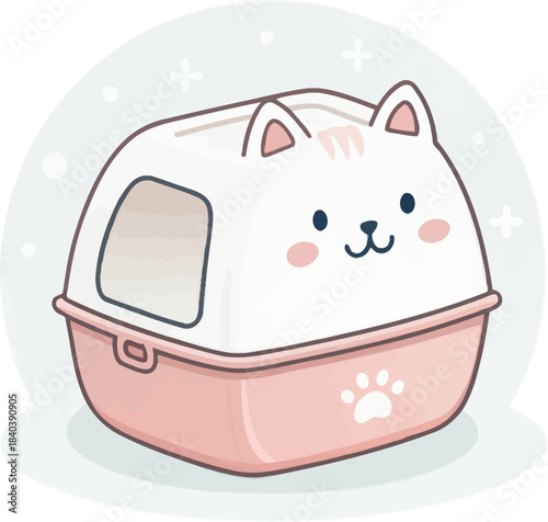 Cute Kawaii Cat Litter Box Icon Isolated