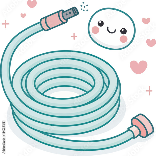 Cute Kawaii Garden Hose Icon Isolated on Transparent Background