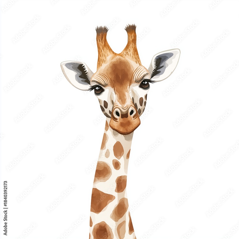 Fototapeta premium Giraffe Centre. Giraffe Centre hand drawn watercolor illustration on white background