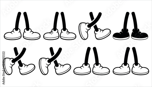 Cartoon legs and feet in various poses black and white illustration cartoon feet animation