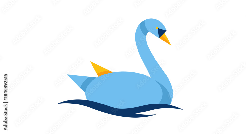 Fototapeta premium A minimalist blue swan illustration floating on water.