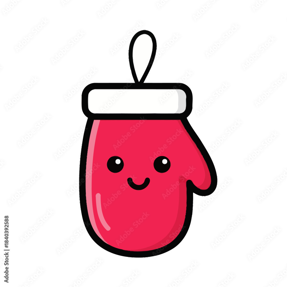 Obraz premium A cute and cheerful red Christmas mitten illustration with a happy face.