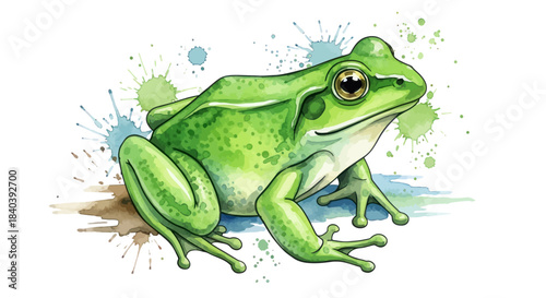 Vibrant Green Frog Watercolor Illustration