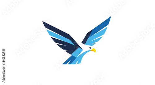 Geometric blue eagle flying icon design.